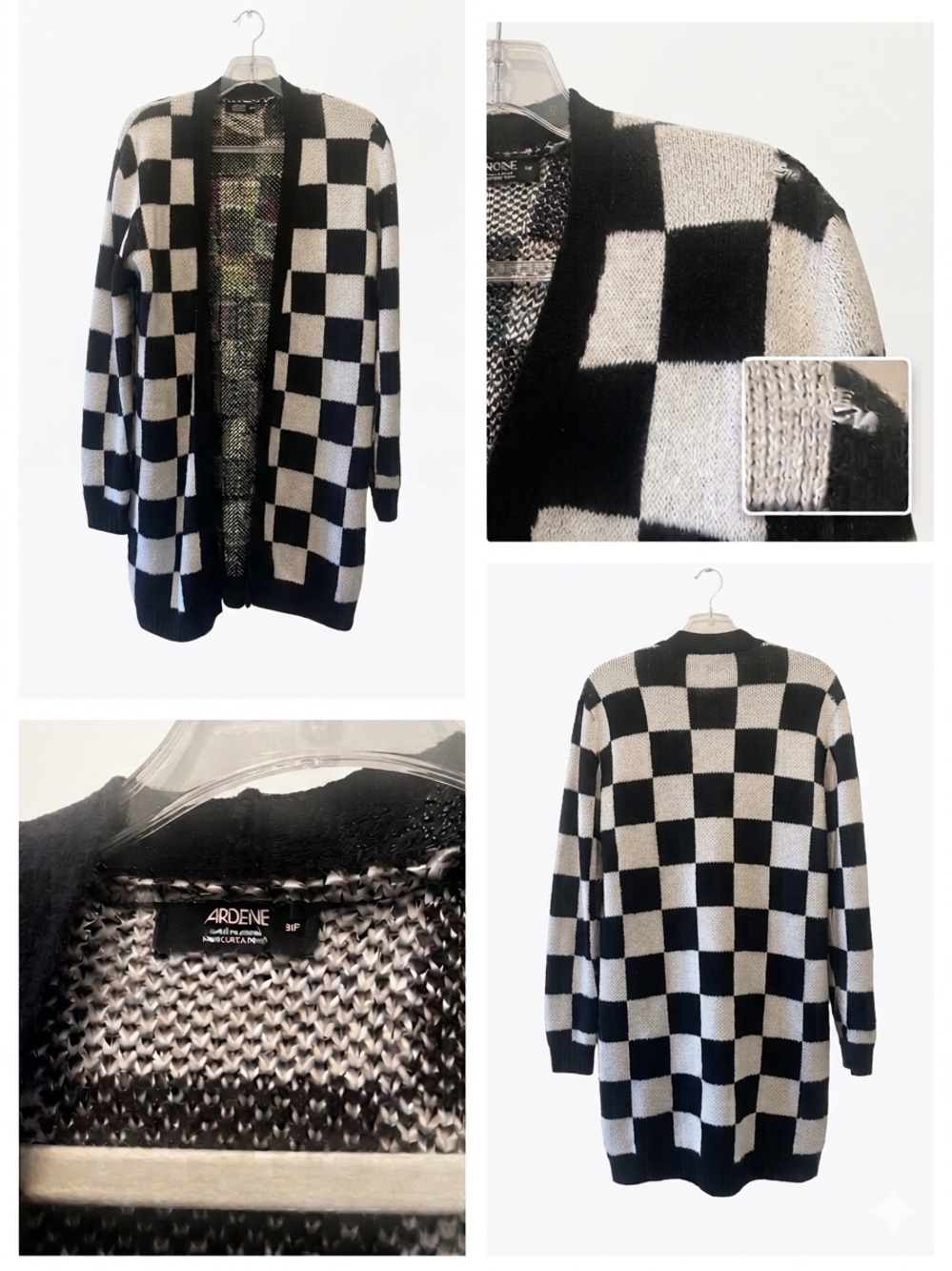 Ardene Black and White Checkerboard Open-Front Cardigan